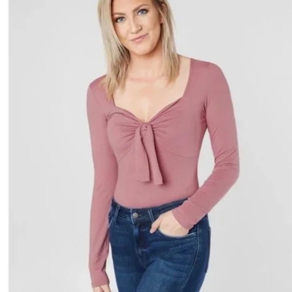Buckle/Willow & Root Front Tie Long Sleeve Bodysuit Pink Mauve Women’s Size S - Picture 3 of 11